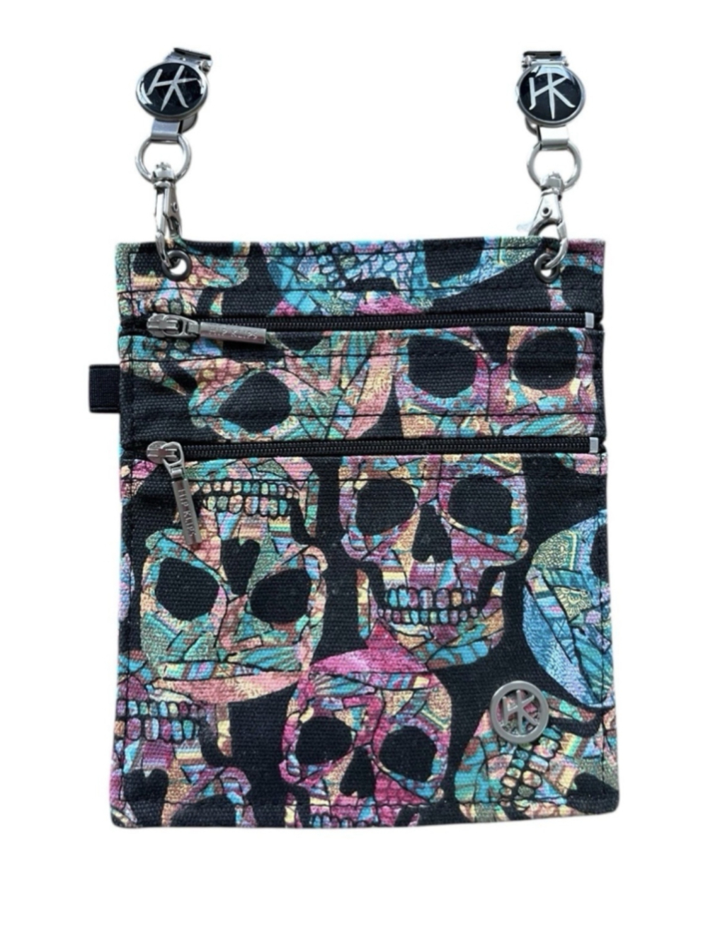 Hip Klip Skull Goth Canvas Waistband Clip Hands Free Bag Purse 7" x 6"